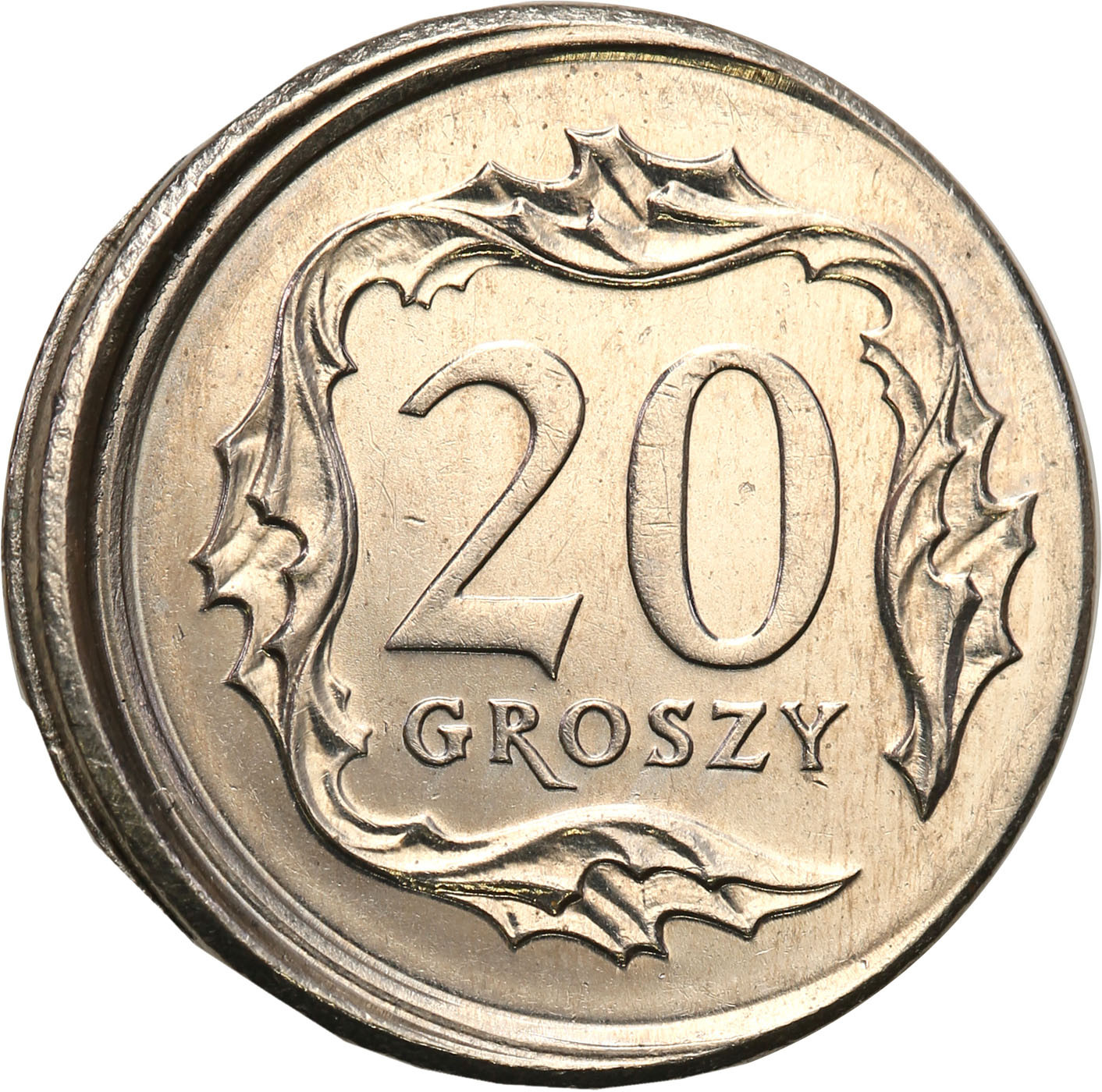 III RP. 20 groszy 2009 przesunięty stempel – DESTRUKT